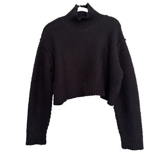 Elodie Cropped Mock‎ Neck Sweater Black Crochet/Knit Size XL